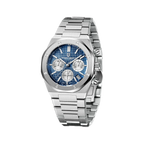 PAGANI DESIGN PD-1707 octagonal chronograph with blue dial and steel bracelet angled view