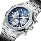 PAGANI DESIGN PD-1707 octagonal chronograph with blue textured dial and steel bracelet detail