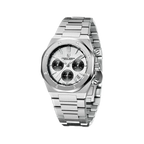 PAGANI DESIGN PD-1707 octagonal chronograph with white dial and steel bracelet angled view