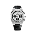 PAGANI DESIGN PD-1707 octagonal chronograph with white dial and black leather strap front view