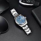 PAGANI Design PD-1715 automatic watch with blue palm leaf dial and stainless steel bracelet
