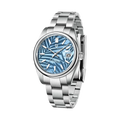 PAGANI DESIGN PD-1715 automatic watch with blue palm leaf dial and steel bracelet front view