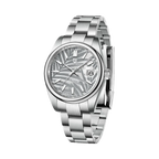 PAGANI DESIGN PD-1715 automatic watch with gray palm leaf dial and steel bracelet front view