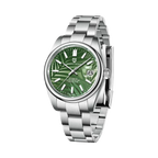 PAGANI DESIGN PD-1715 automatic watch with green palm leaf dial and steel bracelet front view