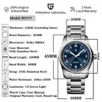 PAGANI DESIGN PD-1717 automatic pilot watch blue dial steel bracelet front view