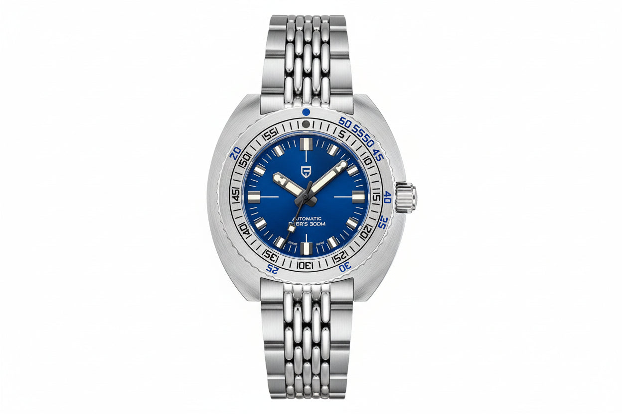 PAGANI DESIGN PD-1719 NH38 diver watch blue dial steel bracelet front view