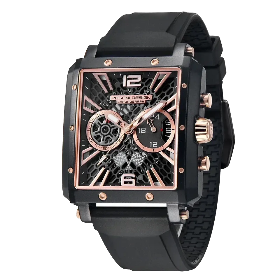 PAGANI DESIGN PD-1725 Mens Rectangular Quartz Watches Skeleton Automatic Date-PrimeTimepiece