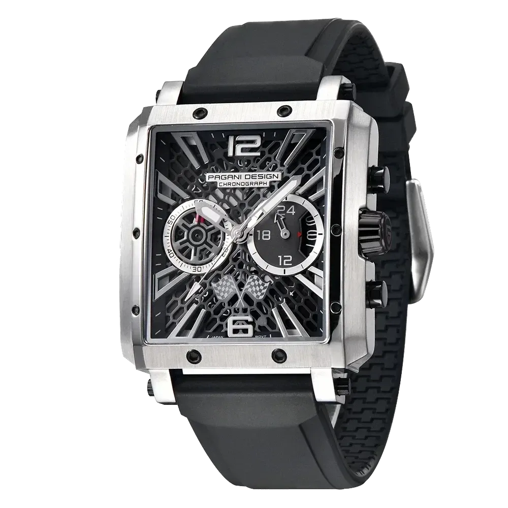 PAGANI DESIGN PD-1725 Mens Rectangular Quartz Watches Skeleton Automatic Date-PrimeTimepiece