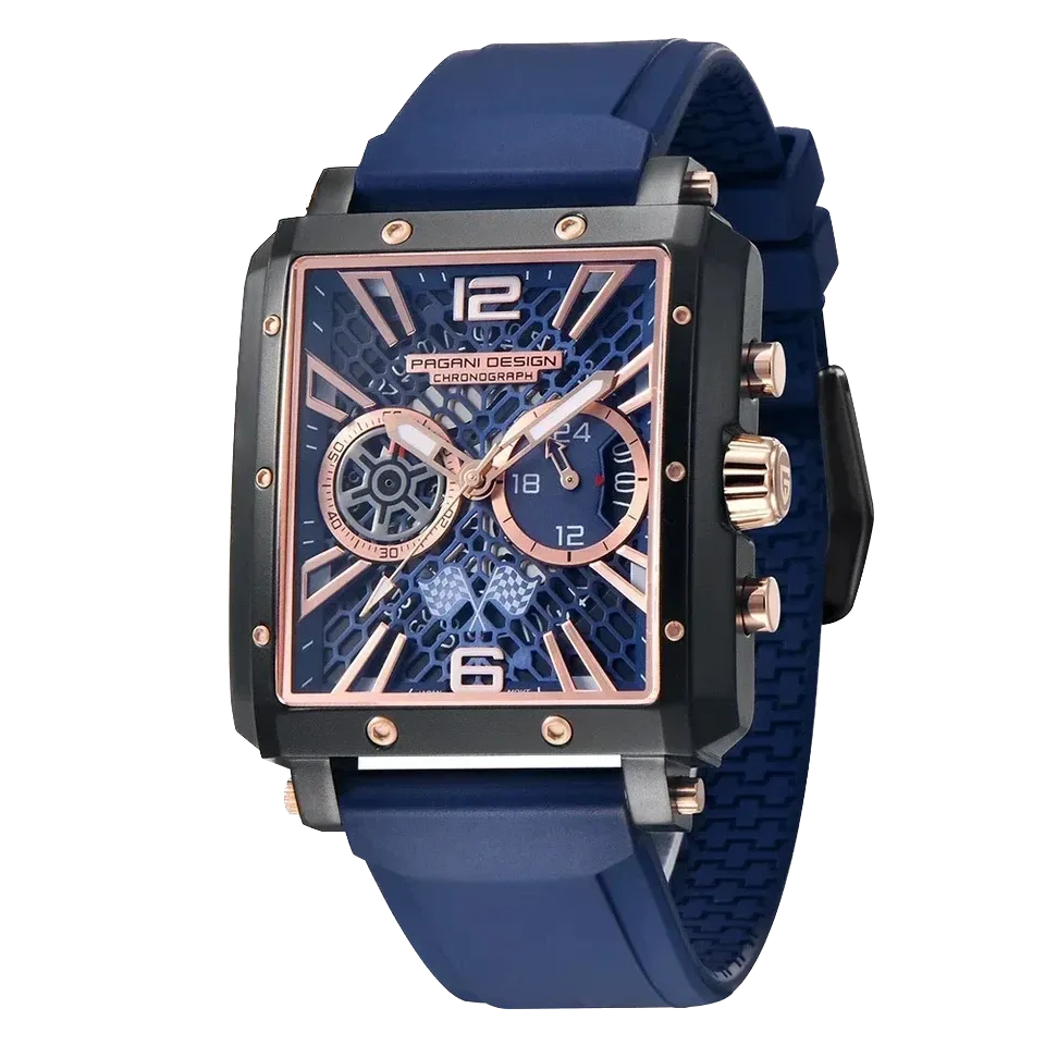 PAGANI DESIGN PD-1725 Mens Rectangular Quartz Watches Skeleton Automatic Date-PrimeTimepiece