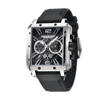 PAGANI DESIGN PD-1725 rectangular skeleton chronograph black dial silver case front view