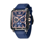 PAGANI DESIGN PD-1725 rectangular skeleton chronograph blue dial rose gold front view