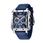 PAGANI DESIGN PD-1725 rectangular skeleton chronograph blue dial silver case front view
