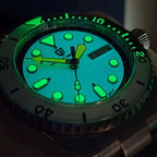 PAGANI DESIGN PD-1726 GMT watch with glowing lume dial detail closeup