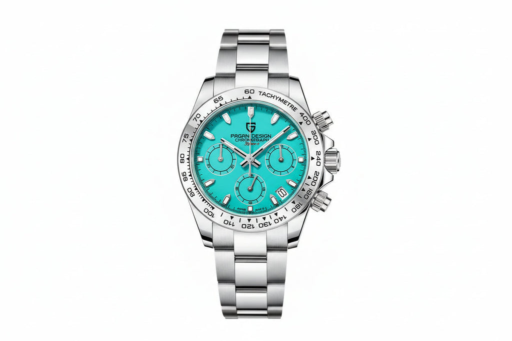 PAGANI DESIGN PD-1727 chronograph watch with tiffany blue dial, front view