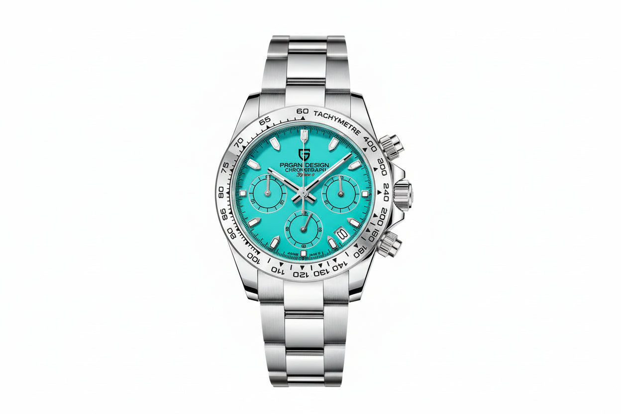 PAGANI DESIGN PD-1727 chronograph watch with tiffany blue dial, front view