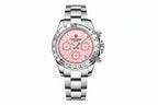 PAGANI DESIGN PD-1727 chronograph watch with pink dial and steel bezel, front view