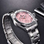 PAGANI DESIGN PD-1727 chronograph watch with pink dial, angled side view