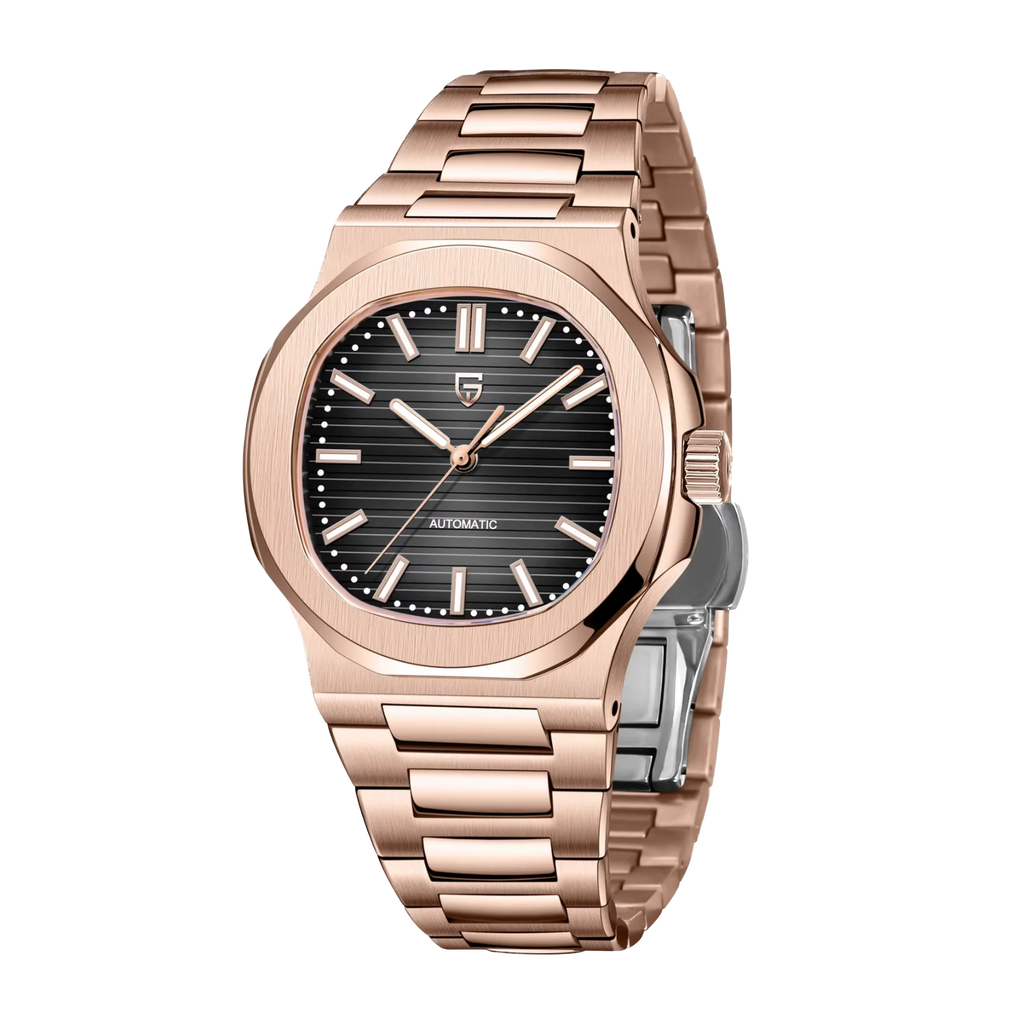 PAGANI DESIGN PD-1728 40mm automatic watch with black dial and rose gold case