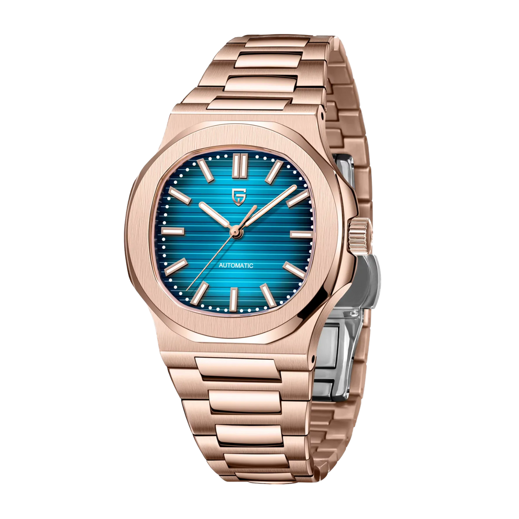PAGANI DESIGN PD-1728 40mm automatic watch with blue dial and rose gold case