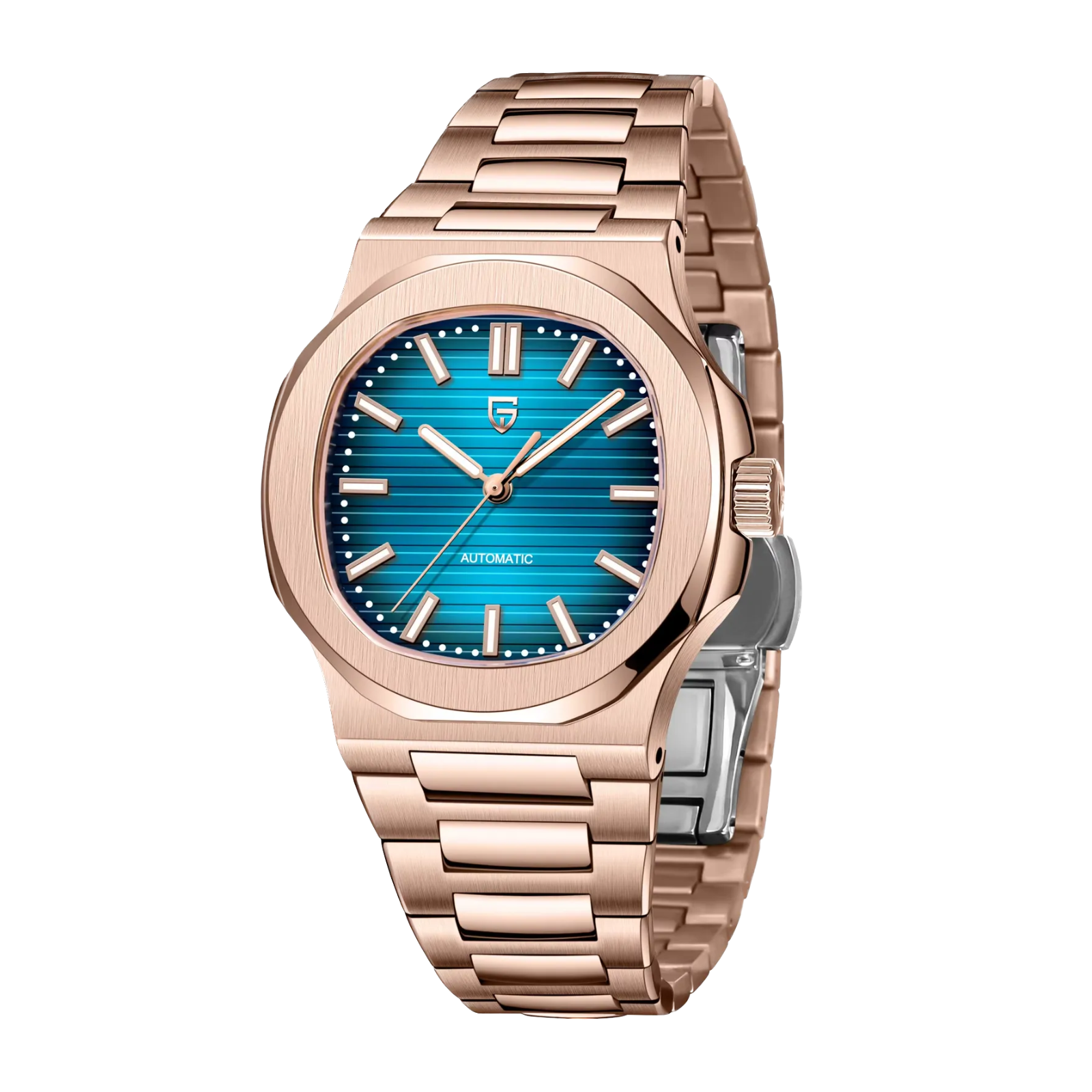 PAGANI DESIGN PD-1728 40mm automatic watch with blue dial and rose gold case