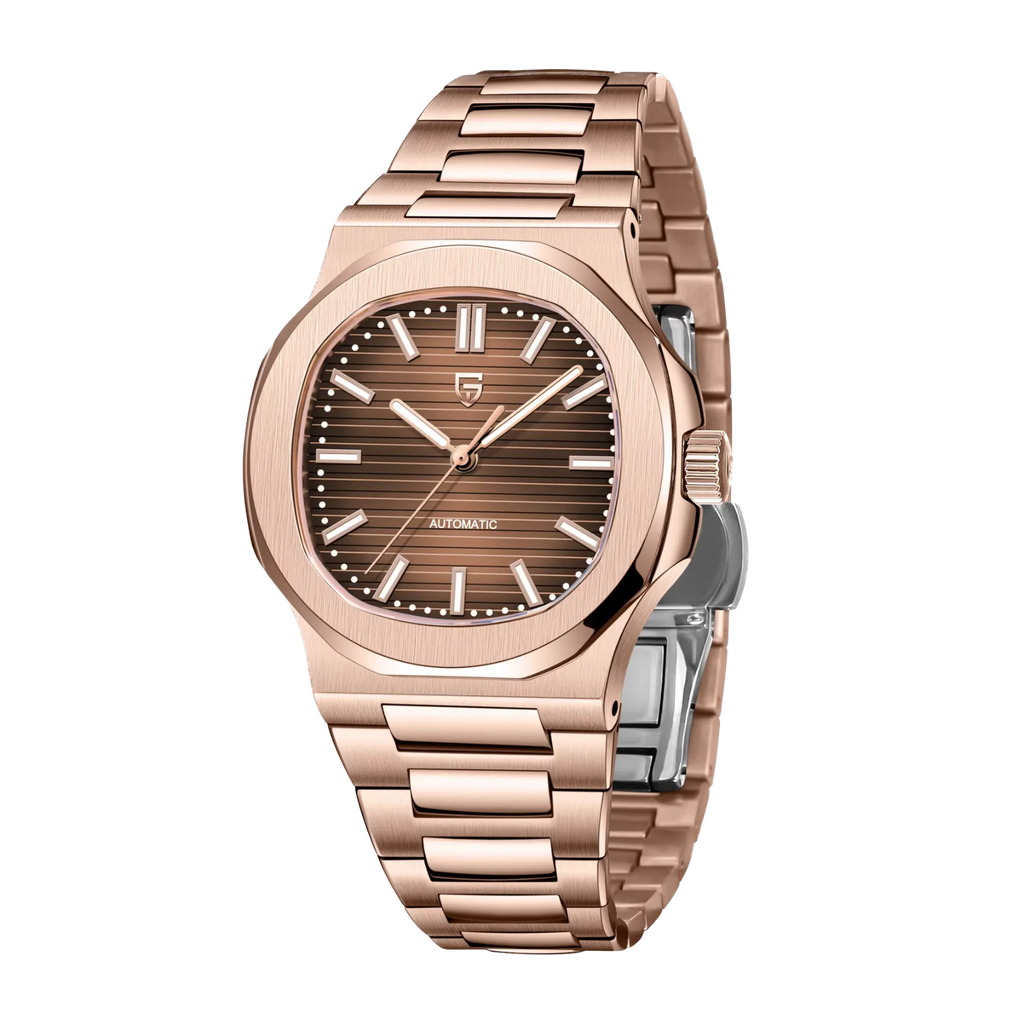 PAGANI DESIGN PD-1728 40mm automatic watch with brown dial and rose gold case