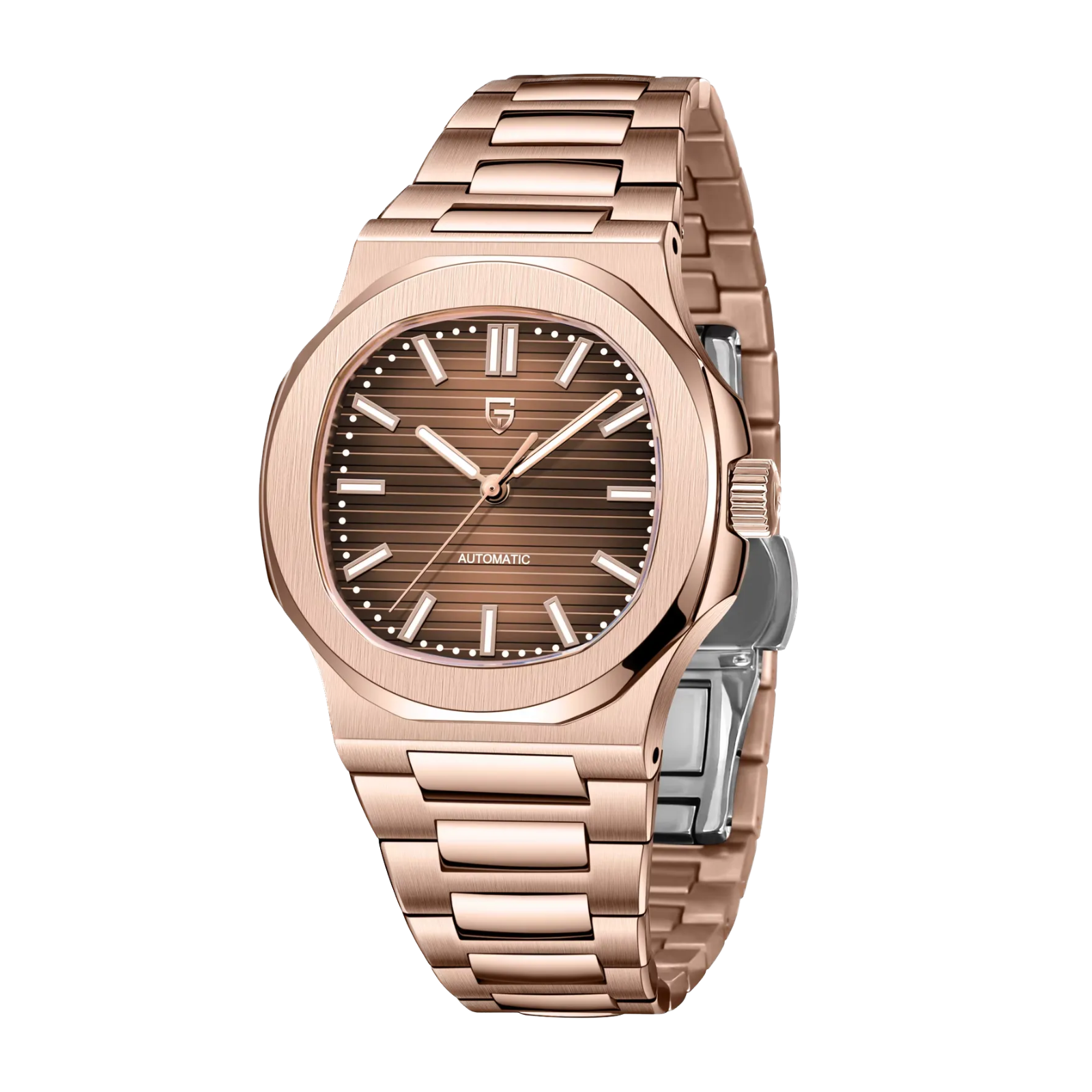 PAGANI DESIGN PD-1728 40mm automatic watch with brown dial and rose gold case