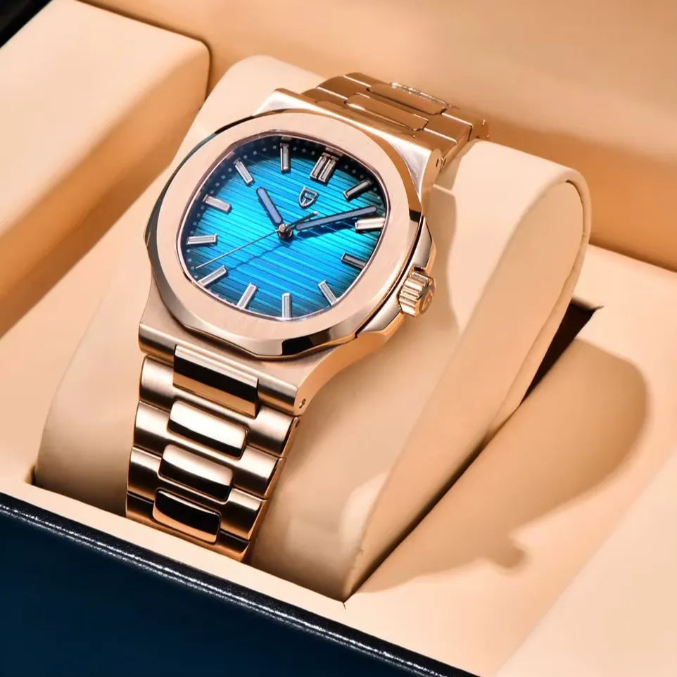 PAGANI DESIGN PD-1728 40mm rose gold watch with teal dial in gift box