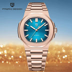 PAGANI DESIGN PD-1728 40mm rose gold watch with teal dial, styled detail