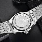 Pagani Design PD-1728 engraved steel caseback marked 100M water resistant, bracelet alongside