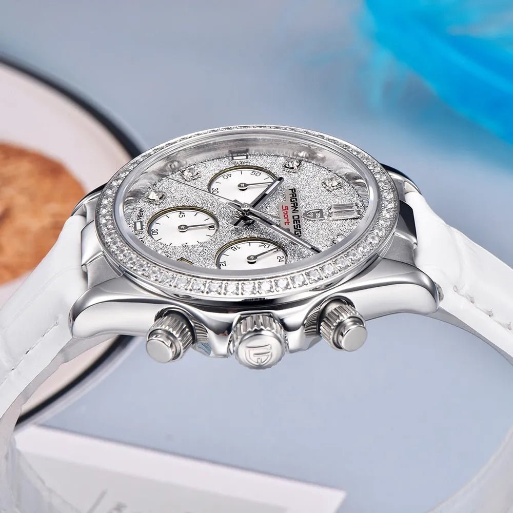 Pagani Design PD-1730 side profile showing the chronograph pushers, crown and crystal-set bezel