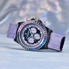 Pagani Design PD-1732 purple nylon strap chronograph against an iridescent background