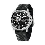 PAGANI DESIGN PD-1736 diver skeleton watch with black dial and rubber strap, side view
