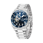 PAGANI DESIGN PD-1736 diver skeleton watch with blue dial, angled side view