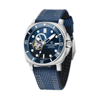PAGANI DESIGN PD-1736 diver skeleton watch with blue dial and blue strap, side view