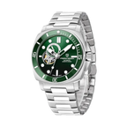 PAGANI DESIGN PD-1736 diver skeleton watch with green dial, angled side view