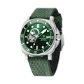 PAGANI DESIGN PD-1736 diver skeleton watch with green dial and green strap, side view