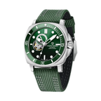 PAGANI DESIGN PD-1736 diver skeleton watch with green dial and green strap, side view