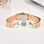PAGANI DESIGN PD-1737 women's square watch caseback with rose gold bracelet butterfly clasp