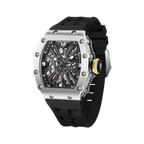PAGANI DESIGN PD-1738 MILLE men's watch with silver case and black rubber strap, side view