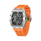 PAGANI DESIGN PD-1738 MILLE men's watch with silver case and orange rubber strap, front view