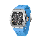 PAGANI DESIGN PD-1738 MILLE men's watch with silver case and sky blue rubber strap, side angle