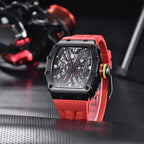PAGANI DESIGN PD-1738 MILLE skeleton watch with black case red rubber strap, front view