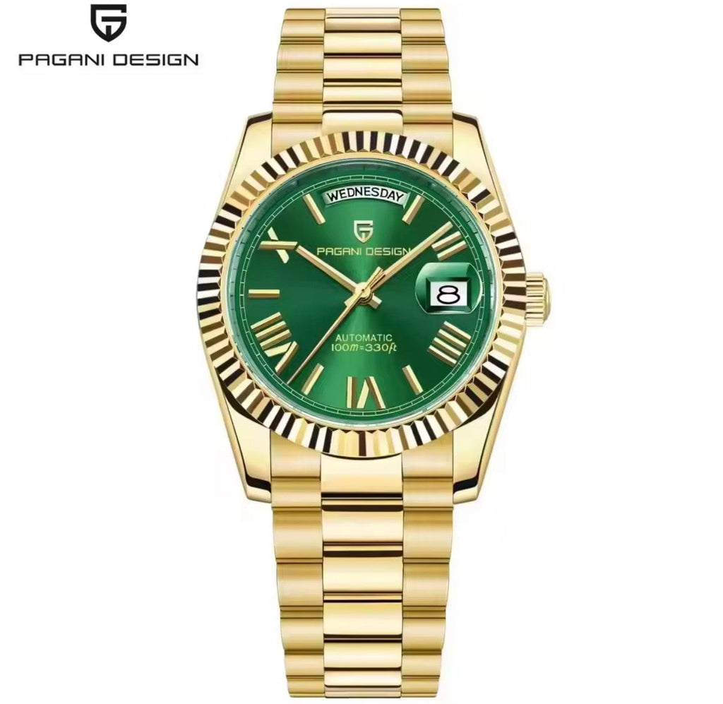 Pagani Design PD-1752 automatic watch gold green dial front view