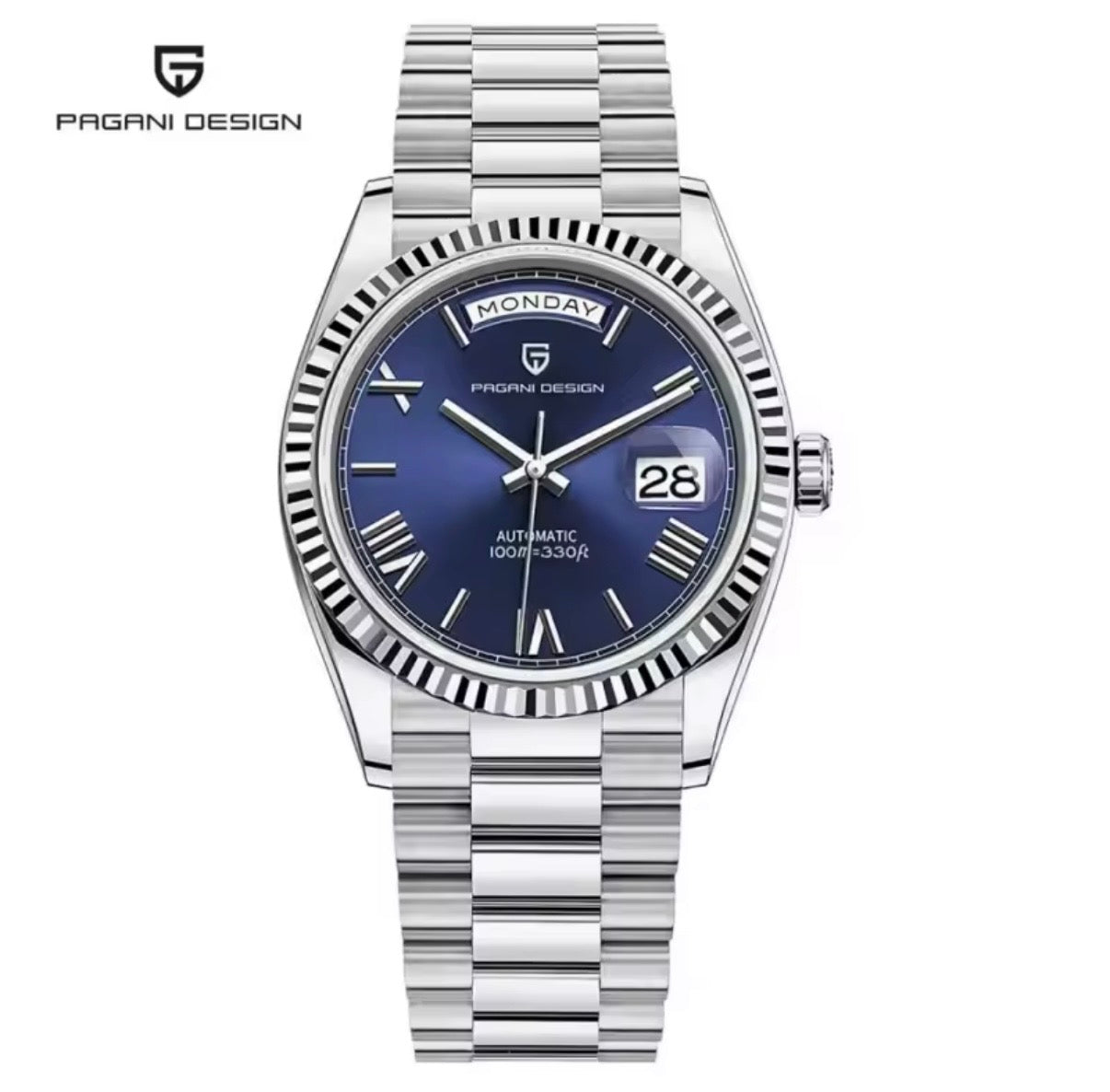 Pagani Design PD-1752 automatic watch silver blue dial front view