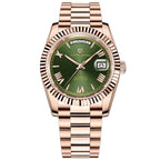 Pagani Design PD-1752 green dial rose gold day-date with fluted bezel and Roman numerals