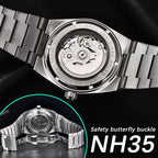 PAGANI DESIGN PD-1753 40mm automatic men's watch caseback with NH35 movement and butterfly clasp
