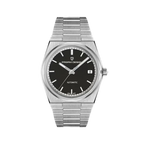 PAGANI DESIGN PD-1753 40mm automatic men's watch with black dial and silver bracelet, front