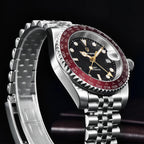 PAGANI DESIGN PD-1758 GMT automatic watch with black dial and red bezel side view