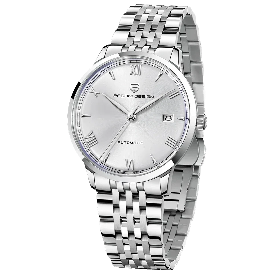 Pagani Design PD-1759 automatic watch silver dial stainless steel case and bracelet front view