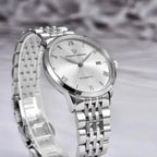 Pagani Design PD-1759 silver white dial and steel bracelet, slim polished case at an angle